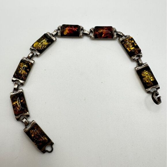 Stunning 7.5" Amber cabochons, set in solid sterling silver, tennis bracelet! - Picture 7 of 13